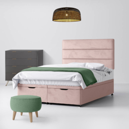 King Size - Divan Bed and Cornell Lined Headboard - Pink - Velvet - 5ft - Happy Beds - thumbnail 5