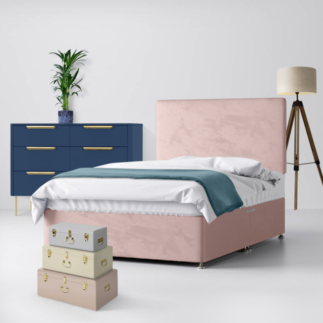 Single - Divan Bed and Cornell Plain Headboard - Pink - Velvet - 3ft - Happy Beds - image 1
