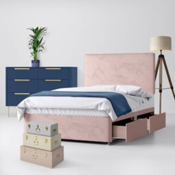 Single - Divan Bed and Cornell Plain Headboard - Pink - Velvet - 3ft - Happy Beds - thumbnail 2