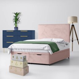 Single - Divan Bed and Cornell Plain Headboard - Pink - Velvet - 3ft - Happy Beds - thumbnail 5
