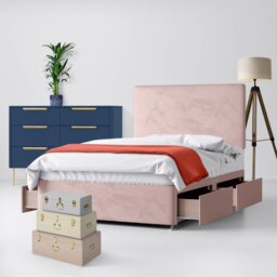 Single - Divan Bed and Cornell Plain Headboard - Pink - Velvet - 3ft - Happy Beds - thumbnail 3