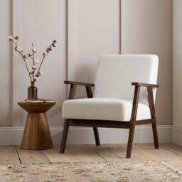 Ellwood – Boucle Armchair – White/Walnut – Wooden/Fabric – Happy Beds - thumbnail 6
