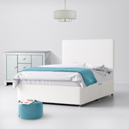 Single - Divan Bed and Cornell Plain Headboard - White - Fabric - 3ft - Happy Beds