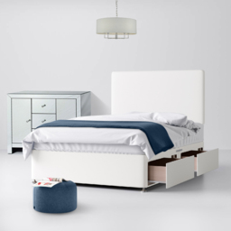 Single - Divan Bed and Cornell Plain Headboard - White - Fabric - 3ft - Happy Beds - thumbnail 2