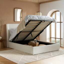 Lanis - King Size - Ottoman Storage Bed - Cream - Linen Fabric - 5ft - thumbnail 3