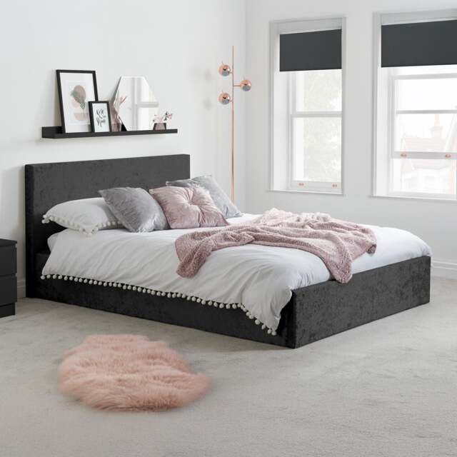 Berlin - Double - Ottoman Storage Bed - Black - Crushed Velvet - Double - Happy Beds - image 1