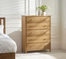 Coxmoor – 5-Drawer Chest of Drawers – Oak – Wooden - Happy Beds - thumbnail 2
