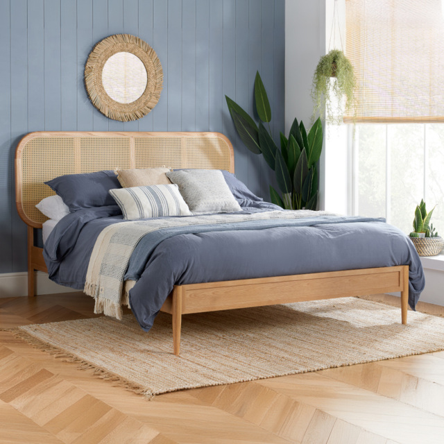 Elina – King Size– Low Foot-End Rattan Bed – Oak – Wooden – 5ft - Happy Beds - image 1