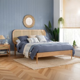 Elina – King Size– Low Foot-End Rattan Bed – Oak – Wooden – 5ft - Happy Beds - thumbnail 1