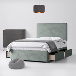 Small Double - Divan Bed and Cornell Plain Headboard - Light Grey - Velvet - 4ft - Happy Beds - thumbnail 3