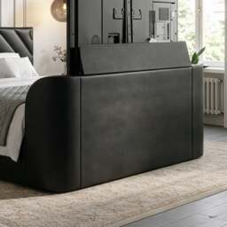 Chicago - Super King Size - Ottoman Storage TV Bed - Black - PU Leather - 6ft - Happy Beds - thumbnail 6