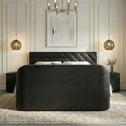 Chicago - Super King Size - Ottoman Storage TV Bed - Black - PU Leather - 6ft - Happy Beds - thumbnail 4