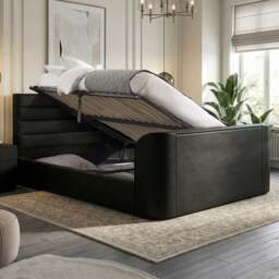 Chicago - Super King Size - Ottoman Storage TV Bed - Black - PU Leather - 6ft - Happy Beds - thumbnail 2