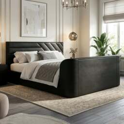 Chicago - Super King Size - Ottoman Storage TV Bed - Black - PU Leather - 6ft - Happy Beds - thumbnail 3
