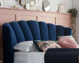Lottie - Double - Ottoman Bed Frame - Blue - Velvet - 4FT6 - Happy Beds - thumbnail 3