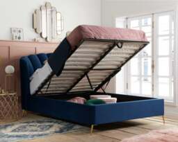 Lottie - Double - Ottoman Bed Frame - Blue - Velvet - 4FT6 - Happy Beds - thumbnail 2