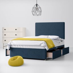 King Size - Divan Bed and Cornell Plain Headboard - Dark Blue - Fabric - 5ft - Happy Beds - thumbnail 3