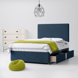King Size - Divan Bed and Cornell Plain Headboard - Dark Blue - Fabric - 5ft - Happy Beds - thumbnail 2