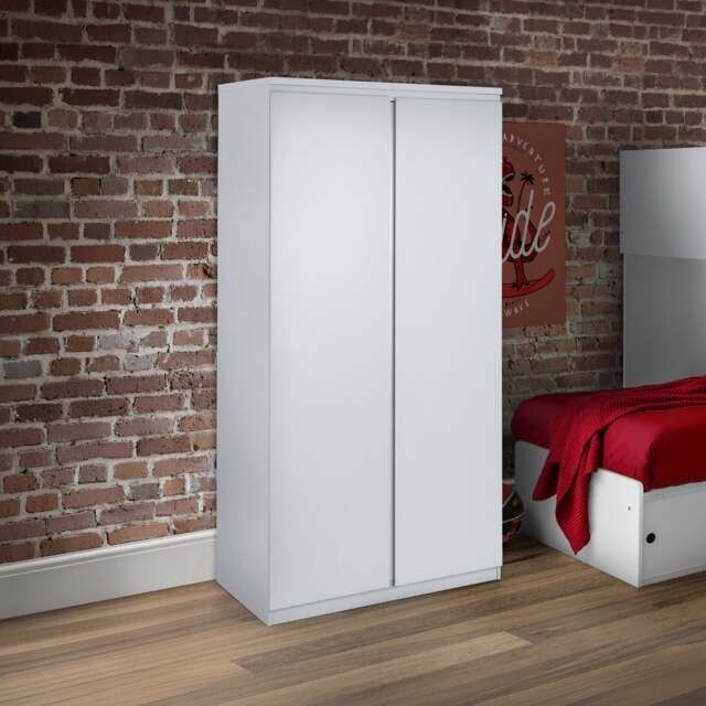 Jupiter - 2 Door Wardrobe - White - Wooden - Happy Beds - image 1