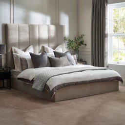 Miley - King Size - Tall Ottoman Storage Bed - Taupe - Fabric - 5ft - thumbnail 1