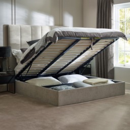 Miley - King Size - Tall Ottoman Storage Bed - Taupe - Fabric - 5ft - thumbnail 2