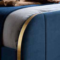 Rowan - Double - Low Foot-End Bed - Blue/Gold - Velvet - 4ft6 - thumbnail 6