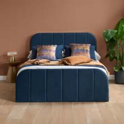 Rowan - Double - Low Foot-End Bed - Blue/Gold - Velvet - 4ft6 - thumbnail 2