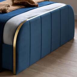 Rowan - Double - Low Foot-End Bed - Blue/Gold - Velvet - 4ft6 - thumbnail 5