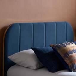 Rowan - Double - Low Foot-End Bed - Blue/Gold - Velvet - 4ft6 - thumbnail 3