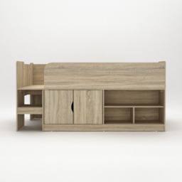 Kudl - Single - Mid Sleeper with Drawers and Shelves - Grey Oak - Wooden - 3ft - Happy Beds - thumbnail 3