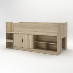 Kudl - Single - Mid Sleeper with Drawers and Shelves - Grey Oak - Wooden - 3ft - Happy Beds - thumbnail 4