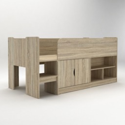 Kudl - Single - Mid Sleeper with Drawers and Shelves - Grey Oak - Wooden - 3ft - Happy Beds - thumbnail 2