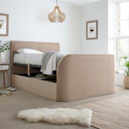 Sherlock - Super King Size - Side-Opening Ottoman Storage Electric TV Bed - Warm Stone - Velvet - 6ft - Happy Beds - thumbnail 6