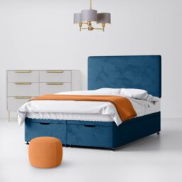 Small Single - Divan Bed and Cornell Plain Headboard - Deep Blue - Velvet - 2ft6 - Happy Beds - thumbnail 5