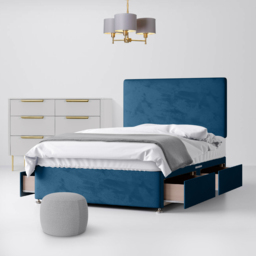 Small Single - Divan Bed and Cornell Plain Headboard - Deep Blue - Velvet - 2ft6 - Happy Beds - thumbnail 3