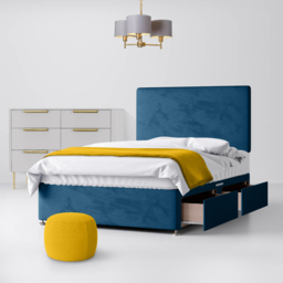 Small Single - Divan Bed and Cornell Plain Headboard - Deep Blue - Velvet - 2ft6 - Happy Beds - thumbnail 2