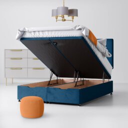 Small Single - Divan Bed and Cornell Plain Headboard - Deep Blue - Velvet - 2ft6 - Happy Beds - thumbnail 4