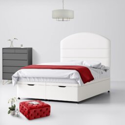 Single - Divan Bed and Dudley Lined Headboard - White - Fabric - 3ft - Happy Beds - thumbnail 4