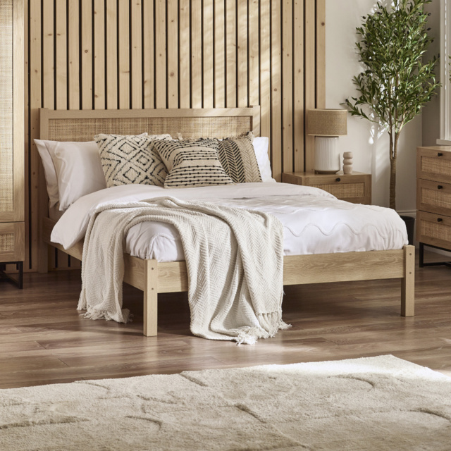 Padstow - King Size - Rattan Bed - Oak - Wooden - 5ft - Happy Beds - image 1