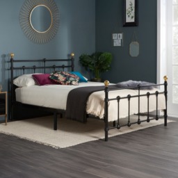 Atlas - Single -Black Metal Bed Frame with Antique Brass Finials - Single - Happy Beds