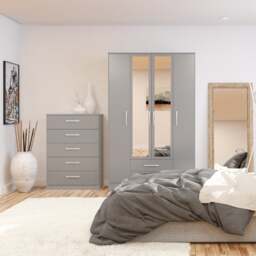 Lynx - 4+2 Drawer Wardrobe With Mirror - Grey - Mirror/Wooden - Happy Beds - thumbnail 6