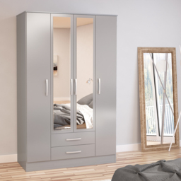 Lynx - 4+2 Drawer Wardrobe With Mirror - Grey - Mirror/Wooden - Happy Beds - thumbnail 1