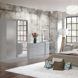 Lynx - 2 Door Sliding Wardrobe With Mirror - Grey - Mirror/Wooden - Happy Beds - thumbnail 6