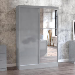 Lynx - 2 Door Sliding Wardrobe With Mirror - Grey - Mirror/Wooden - Happy Beds - thumbnail 1