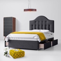 Double - Divan Bed and Victor Buttoned Headboard - Dark Grey - Charcoal - Fabric - 4ft6 - Happy Beds - thumbnail 3