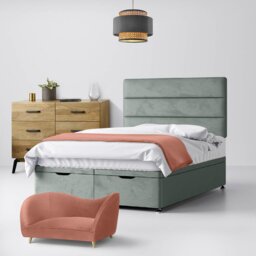Single - Divan Bed and Cornell Lined Headboard - Light Grey - Velvet - 3ft - Happy Beds - thumbnail 5
