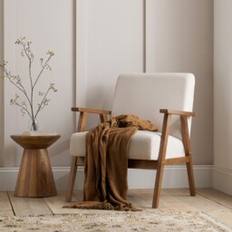 Ellwood – Fabric Armchair – Cream/Oak – Wooden/Fabric – Happy Beds