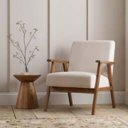 Ellwood – Fabric Armchair – Cream/Oak – Wooden/Fabric – Happy Beds - thumbnail 6