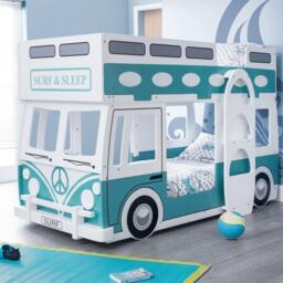 Campervan - Single - Kids Bunk Bed - White and Green - Wood - 3ft - Happy Beds - thumbnail 1