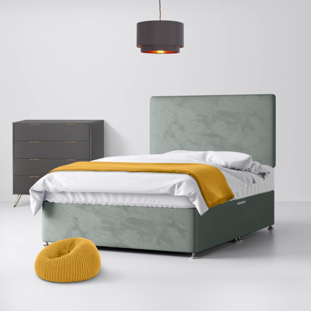 King Size - Divan Bed and Cornell Plain Headboard - Light Grey - Velvet - 5ft - Happy Beds - image 1
